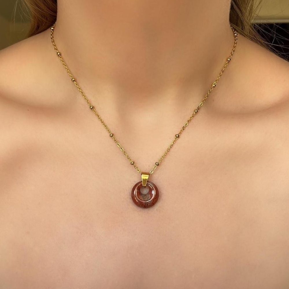 Gold-tone Rainbow Stone Pendant Necklace